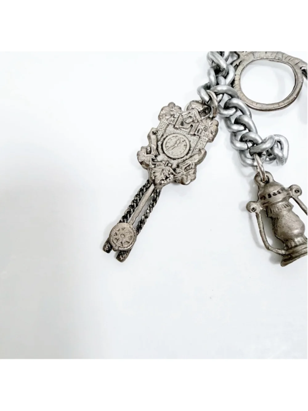 VTG Silversmith Style Alpine German Souvenir Charm Key Ring Lantern Cuckoo Clock